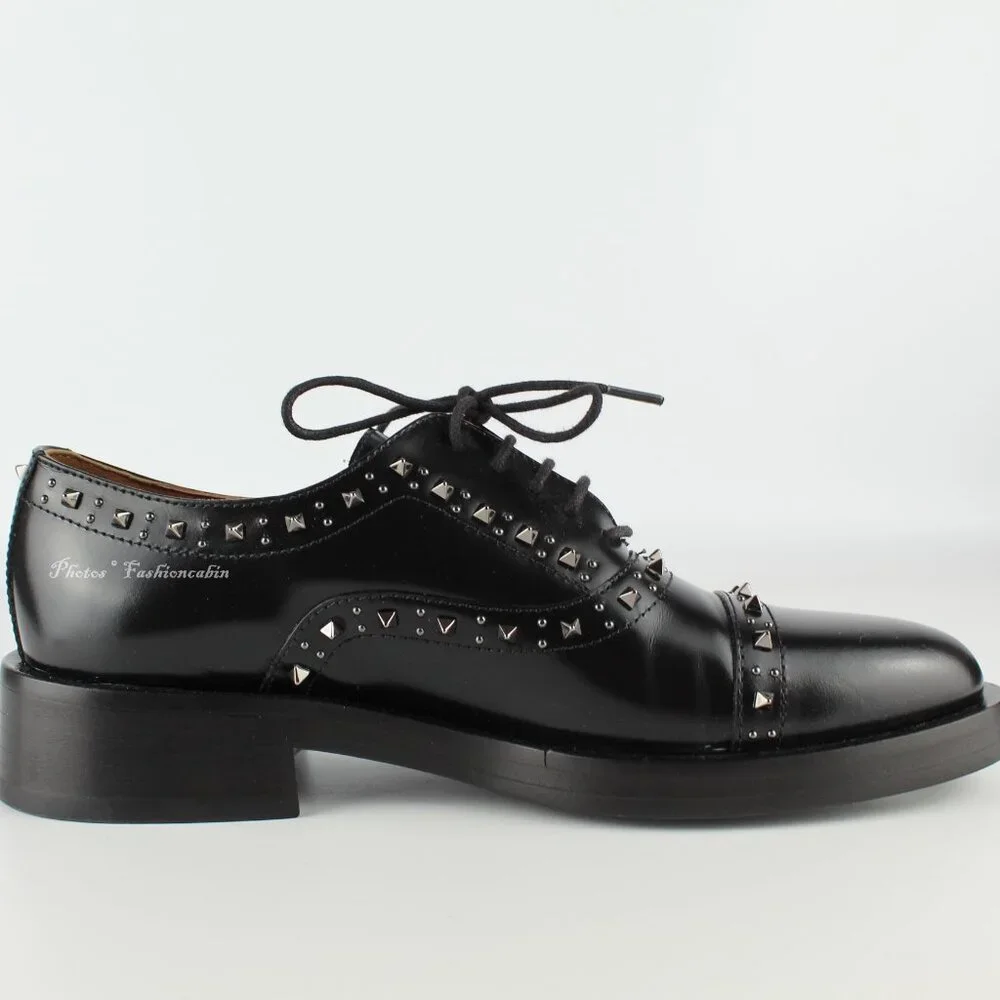 NEW Valentino Garavani Gentleglam Studded Leather Wingtip Oxfords Black EU 37